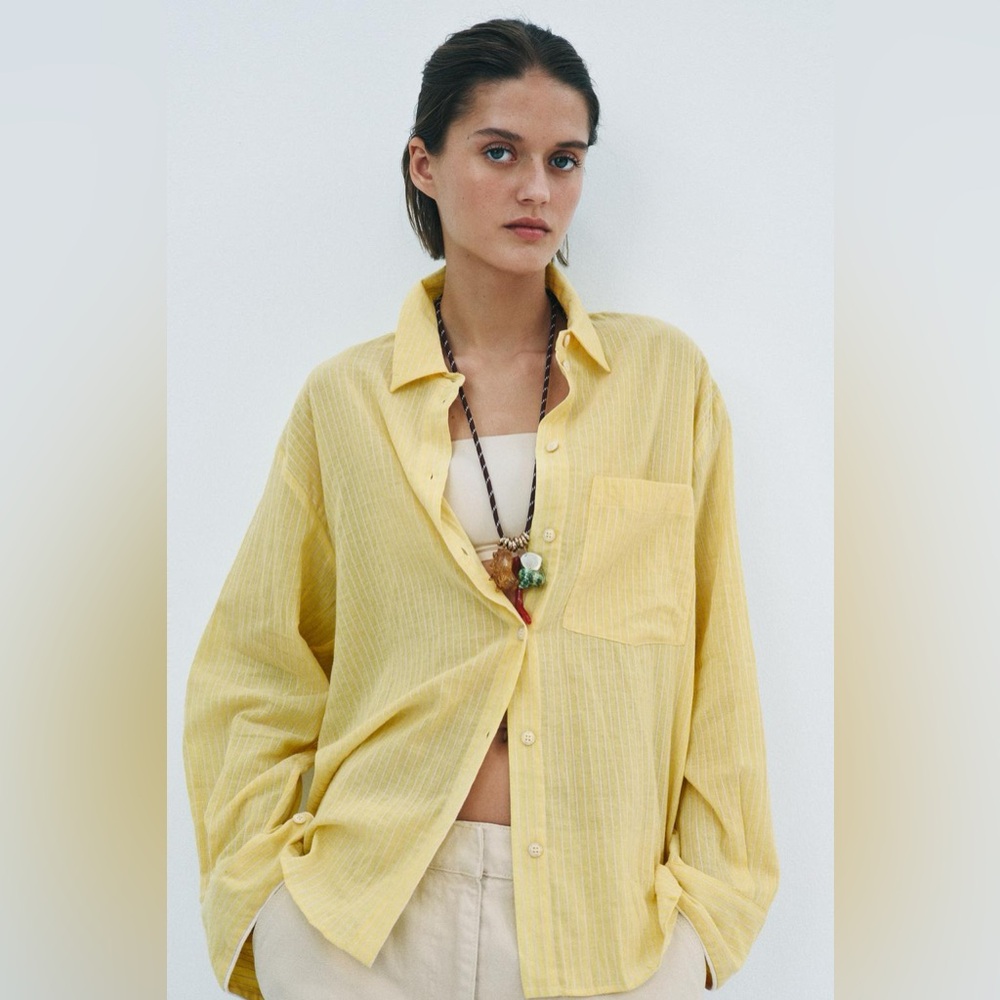 Zara Pale Yellow Relaxed Button-Up Shirt